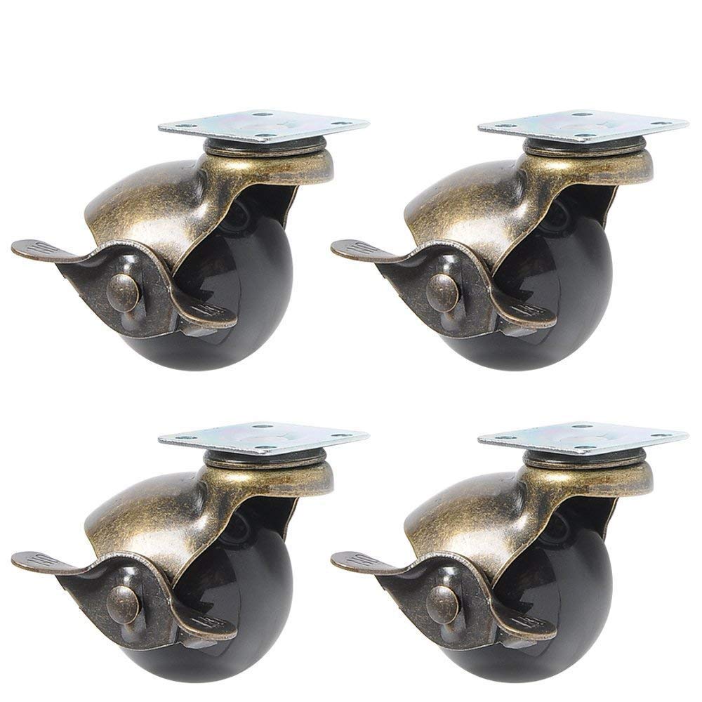 JIAN YA NA 4Pcs Ball Caster Wheel 360 Degree Rotating Antique Ball Shaped Brake Heavy Duty for Desk Chair Table Toy Furniture Legs (1.5inch(40mm)- with Brake)