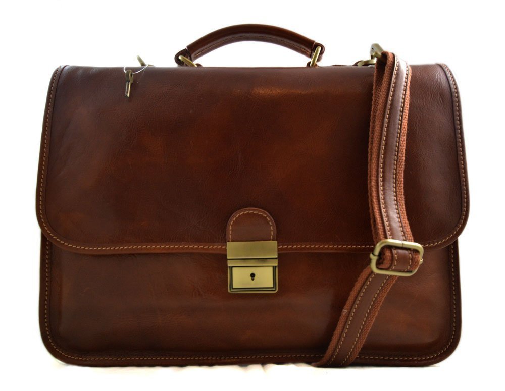 Brown leather briefcase mens woman office briefcase handbag