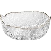 Glass Bowl for Salad Candy Fruit, Decorative Bowl-Crystal Clear Gold, 7.6" | Lotus Flower Dish, Lead-free, Cute, Snack Dessert