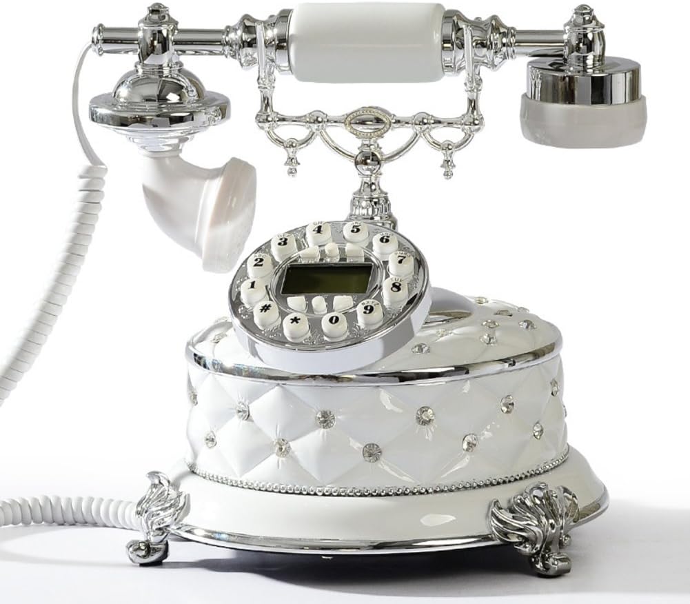 Antique telephone Home landline Fashion retro phone Old fashioned with push button dial-White