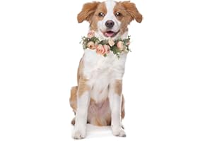 Honoson Dog Wedding Flower Collar Dog Pink Floral Attire Wreath Bow for Female Pets Cats Party Photo Props(Medium)