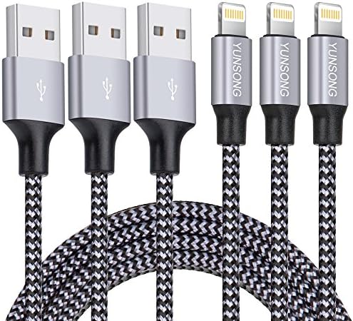 iPhone Charger, YUNSONG 3PACK (6FT) Nylon Braided Charging Cable Cord Lightning to USB Cable Charger Compatible with iPhone 8 8 Plus X 7 7Plus 6s 6sPlus 6 6Plus 5 5s 5c SE iPad iPod &amp; More