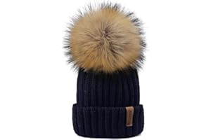 Vpang Kids Winter Knitted Hat Faux Fur Ball Pom Pom Cap Kids Beanie Hat for Boys Girls (Ages 2-8)