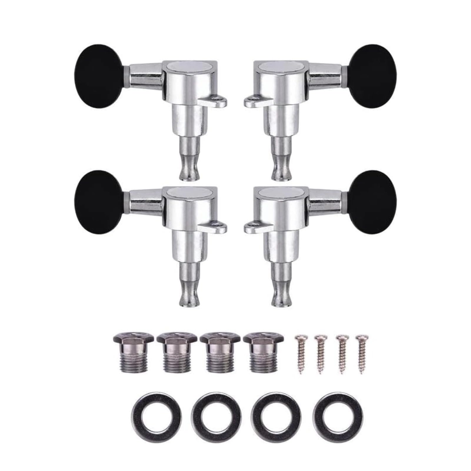 2L2R Ukulele Tuning Pegs, Enclosed Gear Silver Tuners Zinc Alloy Black Machine Head Ukulele Instrument Upgrade Part