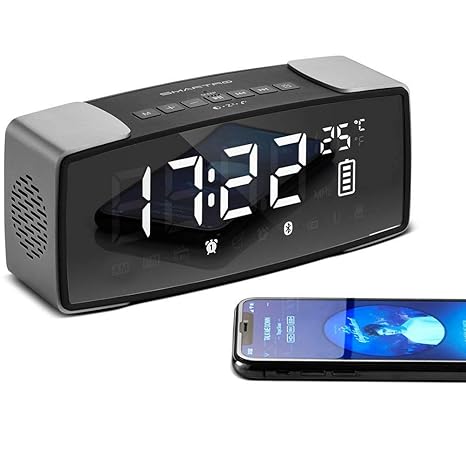 SMARTRO P2 Wecker Bluetooth-Lautsprecher, Doppel Lauter Radiowecker für Schlafzimmer, 7 Zoll Großes LED-Display, Digitales FM