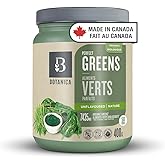 Botanica Perfect Greens Powder – Made in Canada, Gluten Free, Organic Spirulina + Chlorella + Barley Grass Blend Drink Mix – 