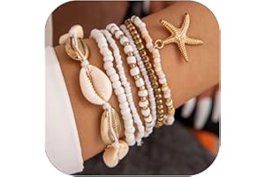 YANCHUN Shell Bracelet Beach Accessories Starfish Bracelets Seashell Charm Bracelets Turtle Boho Layered Beach Dresses for Women Vcation Outfits Summer Stuff