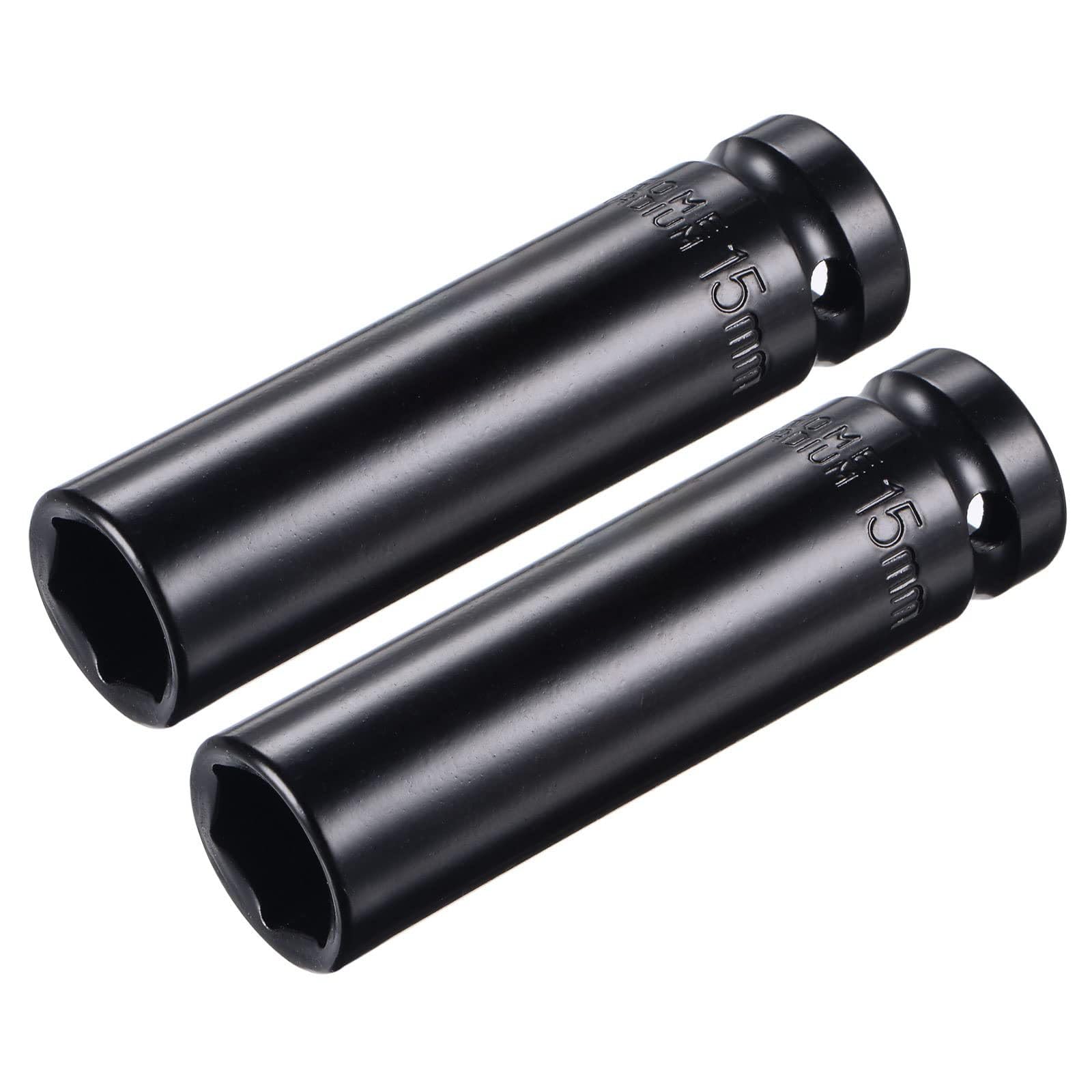 TA-VIGOR 2Pcs Deep Impact Socket, 1/2 Inch Drive by 15mm Deep Impact Socket, Heat-Treated CR-V Steel 15mm Socket, 1/2 Drive with 80mm Length 6-Point Socket for Home Car Repair