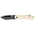 Smith & Wesson M&P FDE 8.2in High Carbon S.S. Spring Assisted Folding Knife with 8in Serrated Tanto Blade and Rubberized Handle for Outdoor Survival and EDC,Black