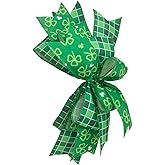 VOZLAC Large St. Patrick's Day Bows for Wreath 10X12 inch Green Shamrock Bow Tree Topper Bows for Front Door Saint Patrick's Day Decorations Supplies
