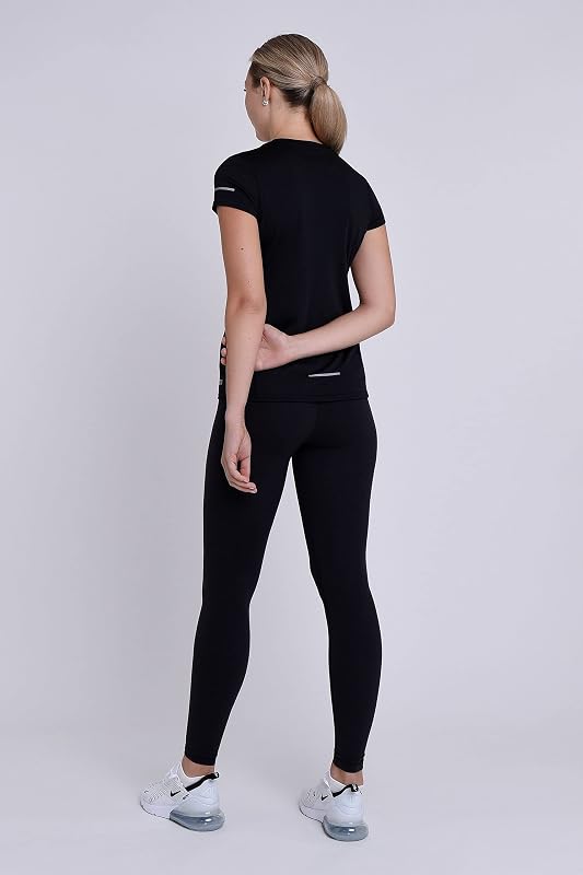 Atomic T-Shirt Quickdry Manches Courtes Tee-Shirt Sport Running & Fitness pour Femme - Noir, S