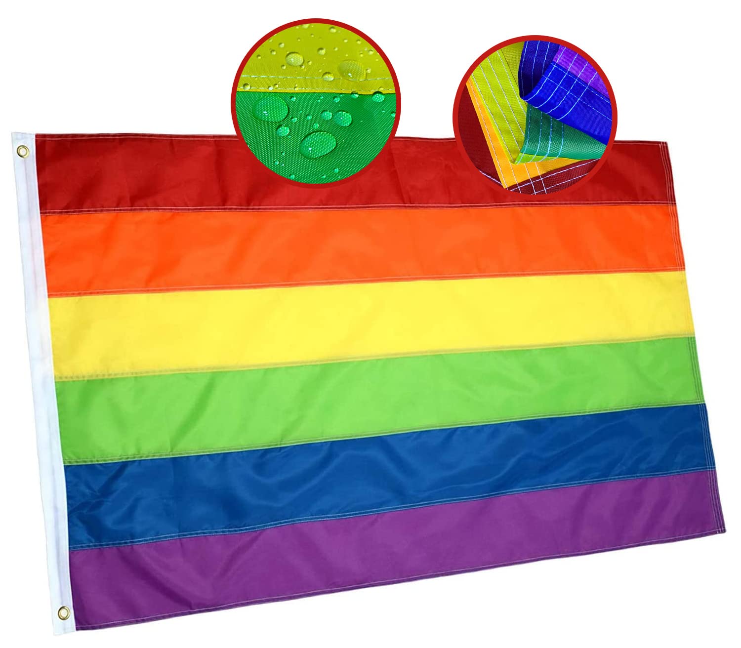 Gay Pride Flag 3x5Ft Longest Lasting Oxford Nylon- LGBT Rainbow Flags | Brass Grommets for Easy Display-Featues Quadruple Stitched Fly Ends Progress Pride Banner。