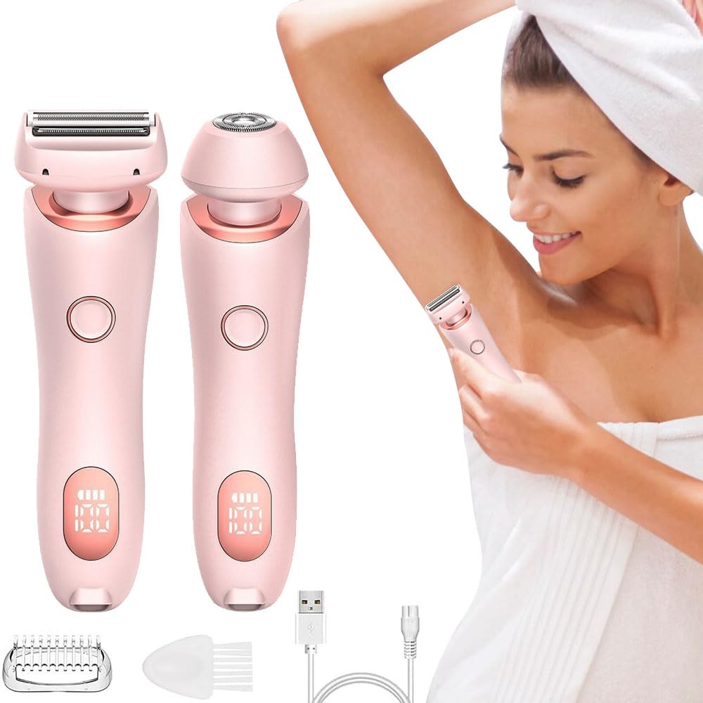 YANGUN 2 in 1 Lady Shavers for Women, Wet/Dry Modira Mermaid Shaver, Electric Razor forWomen with Detachable Head, Electric Shaver forWomen for Painless Trimming of Pubic Face Underarm Legs(Pink)