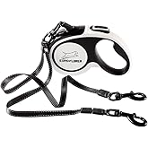 EXPAWLORER Dual Retractable Dog Leash - Double-Head Lockable Extendable Pet Leash - 16FT Reflective Nylon Ribbon - 360 Tangle