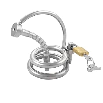 Keuschheitsgürtel Peniskäfig mit Zwangsdilator, Keuschhaltung Penis-Fessel Dilatator-Käfig, hohle Urethral-Röhre, BDSM Bondag