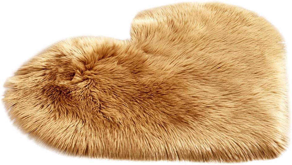 Vacally Heart-Shaped Solid Color Rugs Wool Imitation Sheepskin Faux Fur Non Slip Bedroom Kitchen Doorway Entrance Shaggy Carpet Soft Absorbent Mats