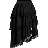 Verdusa Women's Cowgirl Western Boho Skirt Lace Ruffle Flowy Country Asymmetrical Lace Tiered Layered Skirts