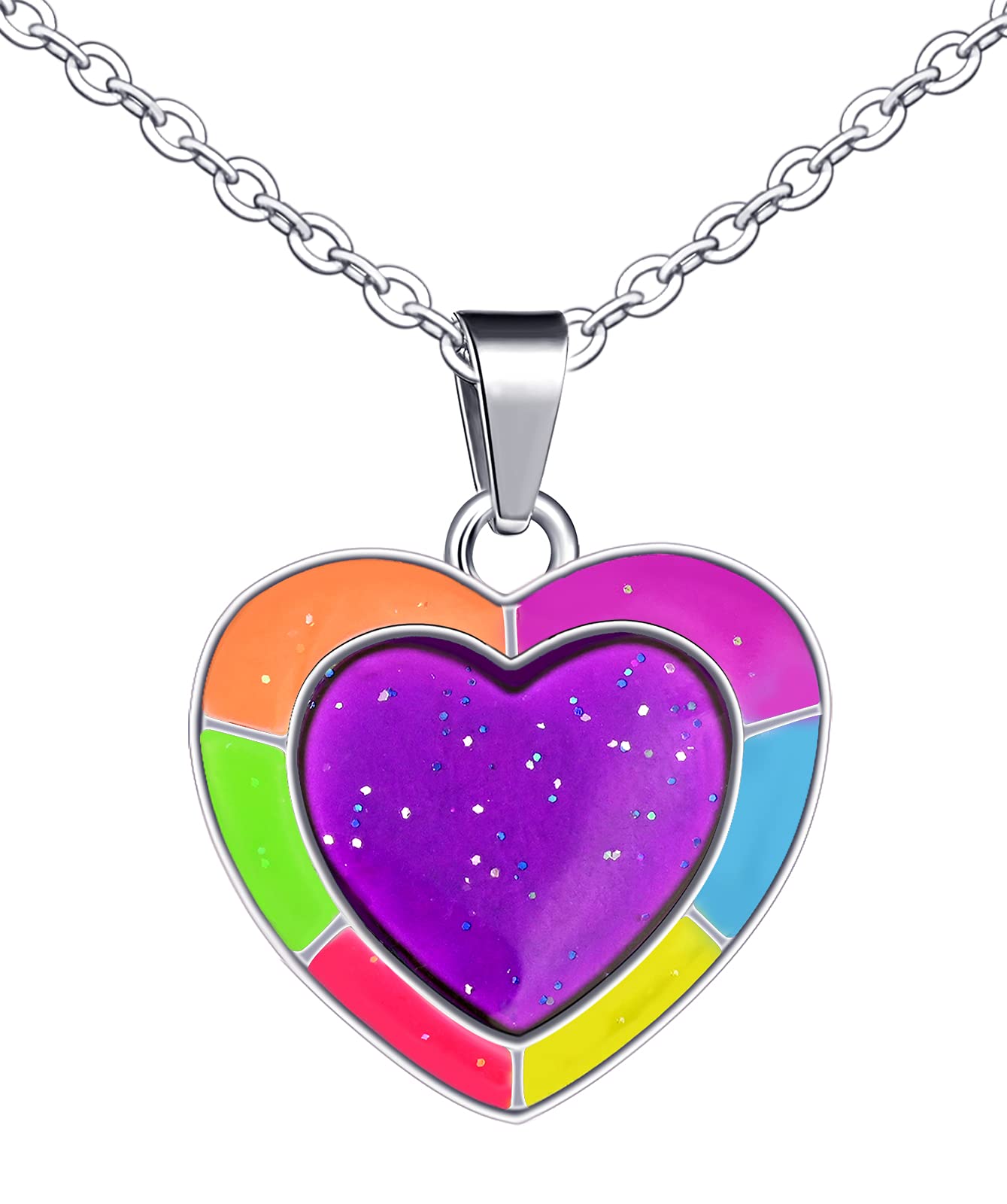 Feilok Women's Necklace Chain Stainless Steel love Heart Pendant Color Change Temperature Necklace for Women