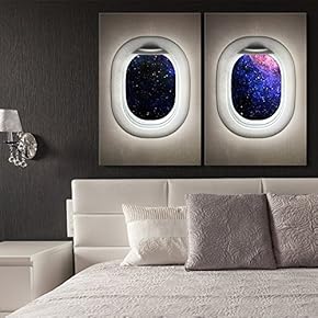 2 Panel Canvas Wall Art - Galaxy Window View Canvas - Giclee Print Gallery Wrap Modern Home Art Ready to Hang - 16"x24" x 2 Panels