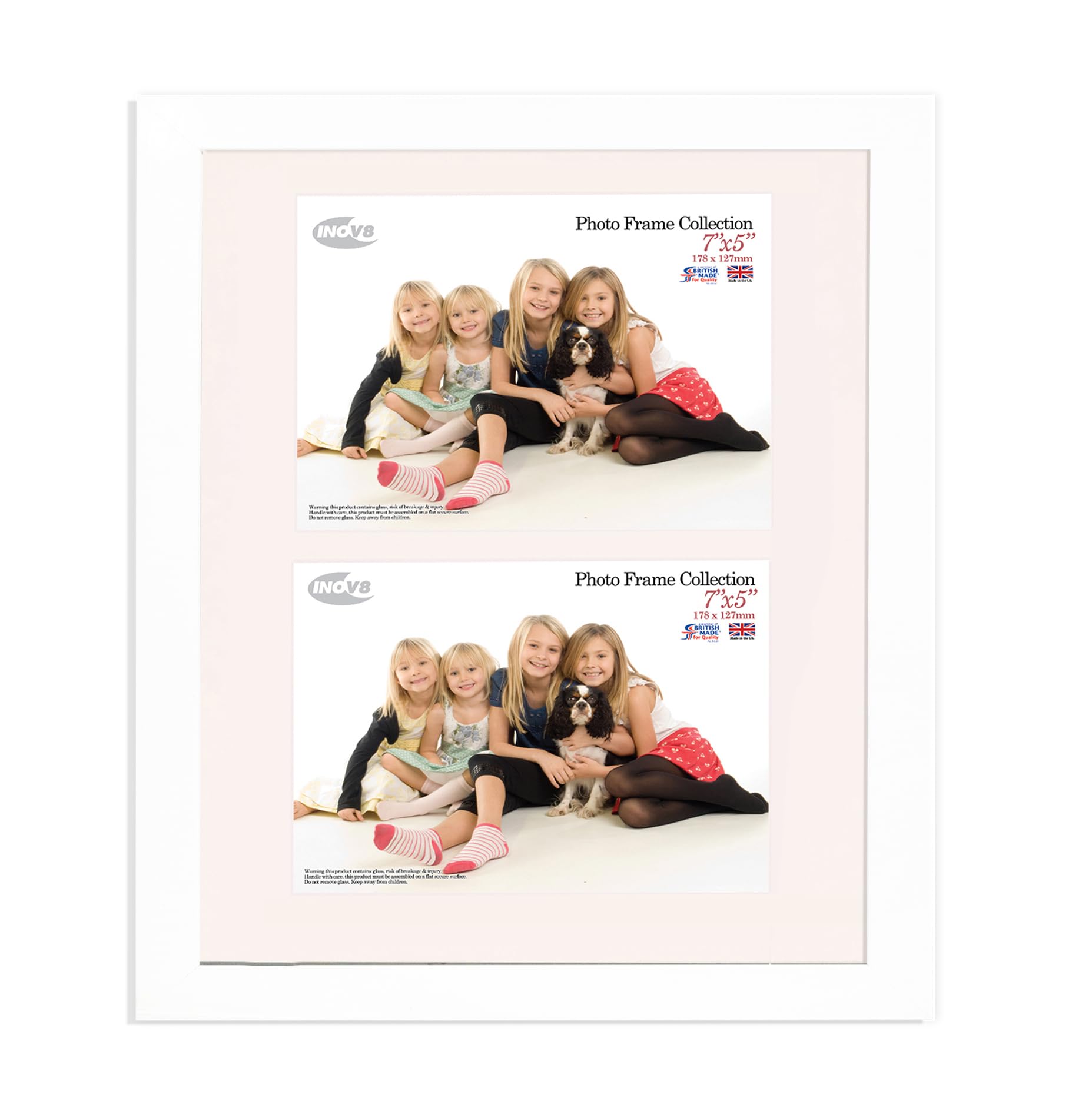 Inov8 British Made Real Wood Picture/Photo Frame 12x10" Dual-Aperature (30x25cm) - Auckland 20mm Pine White