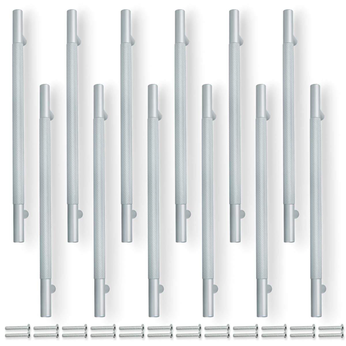 Bwintech 12 Pack Grey 218MM Knurled Cupboard Handles, 160MM Hole Centers Furniture Drawer Pulls Cupboard Knobs Cabinet Handles