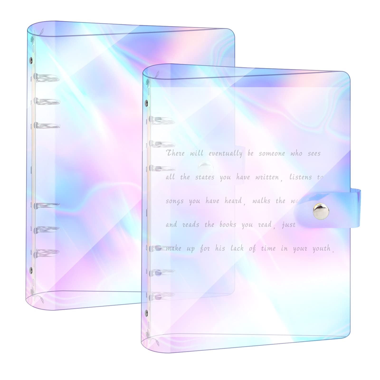 A5 Rainbow Ring Binder 6 Ring Loose Leaf Notebook Cover for School Home Office (6.7 * 10.6 inch) - 2Pcs Waterproof Soft PVC