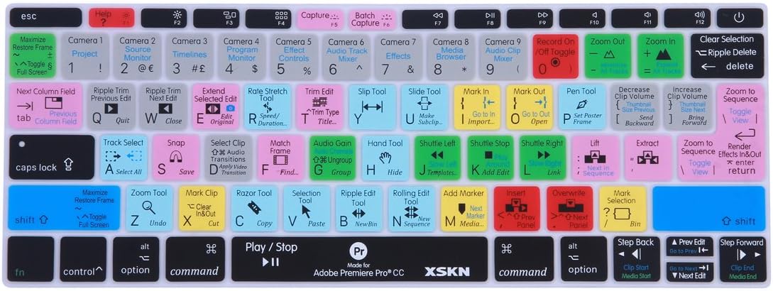 Premiere Pro Shortcuts Keyboard Silicone Skin Cover for 2015 MacBook 12 Inch A1534 2016 MacBook Pro 13.3 Inch A1708 Without Touch Bar US EU Common Version