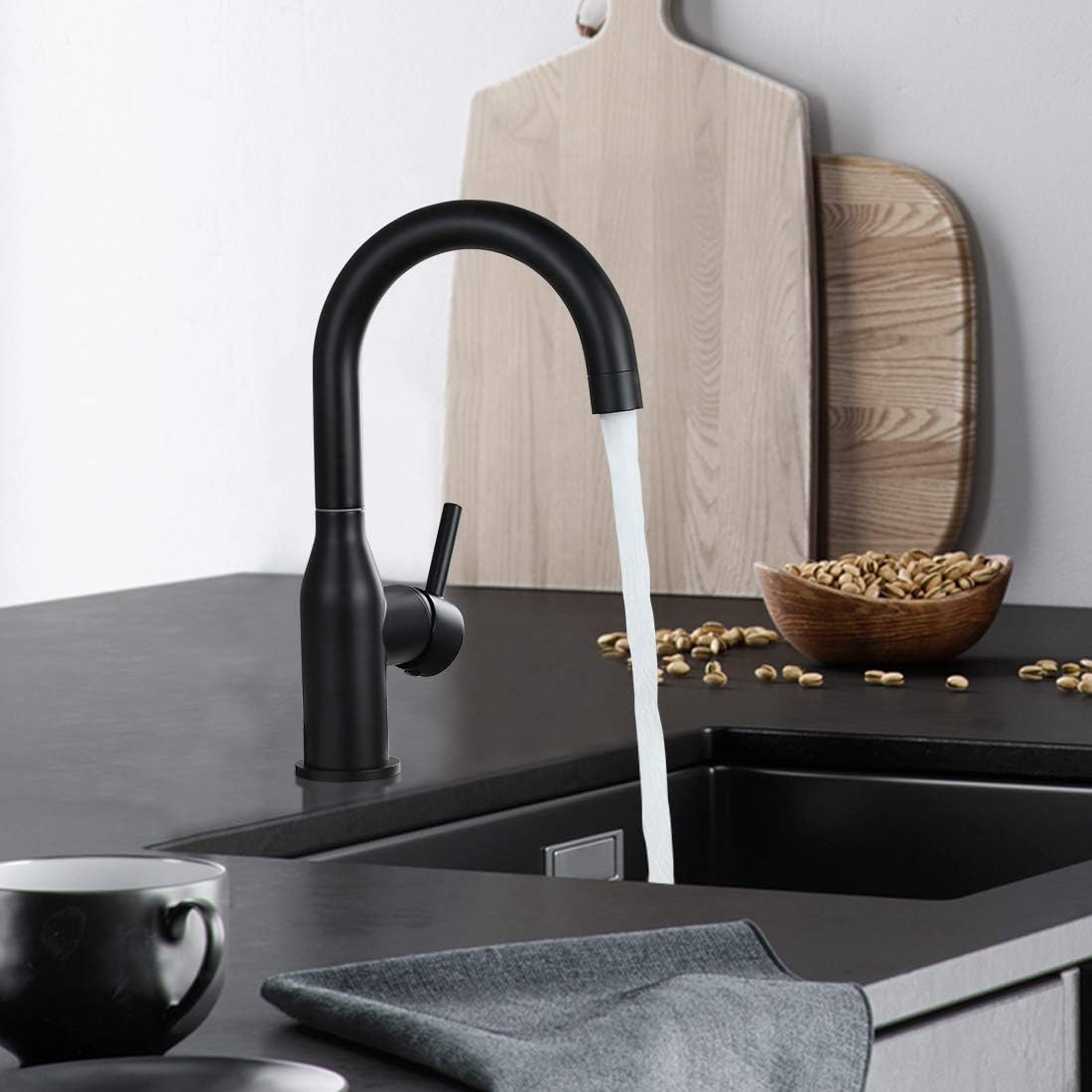 WOWOW Bathroom Faucet Kitchen Faucet Stainless Steel Single Handle Faucet Black Commercial Faucet Sink Basin Faucet High Arc 1 Modern Faucets Bar Kitchen Bathroom Faucet Lead-Free Drip-Free - - 