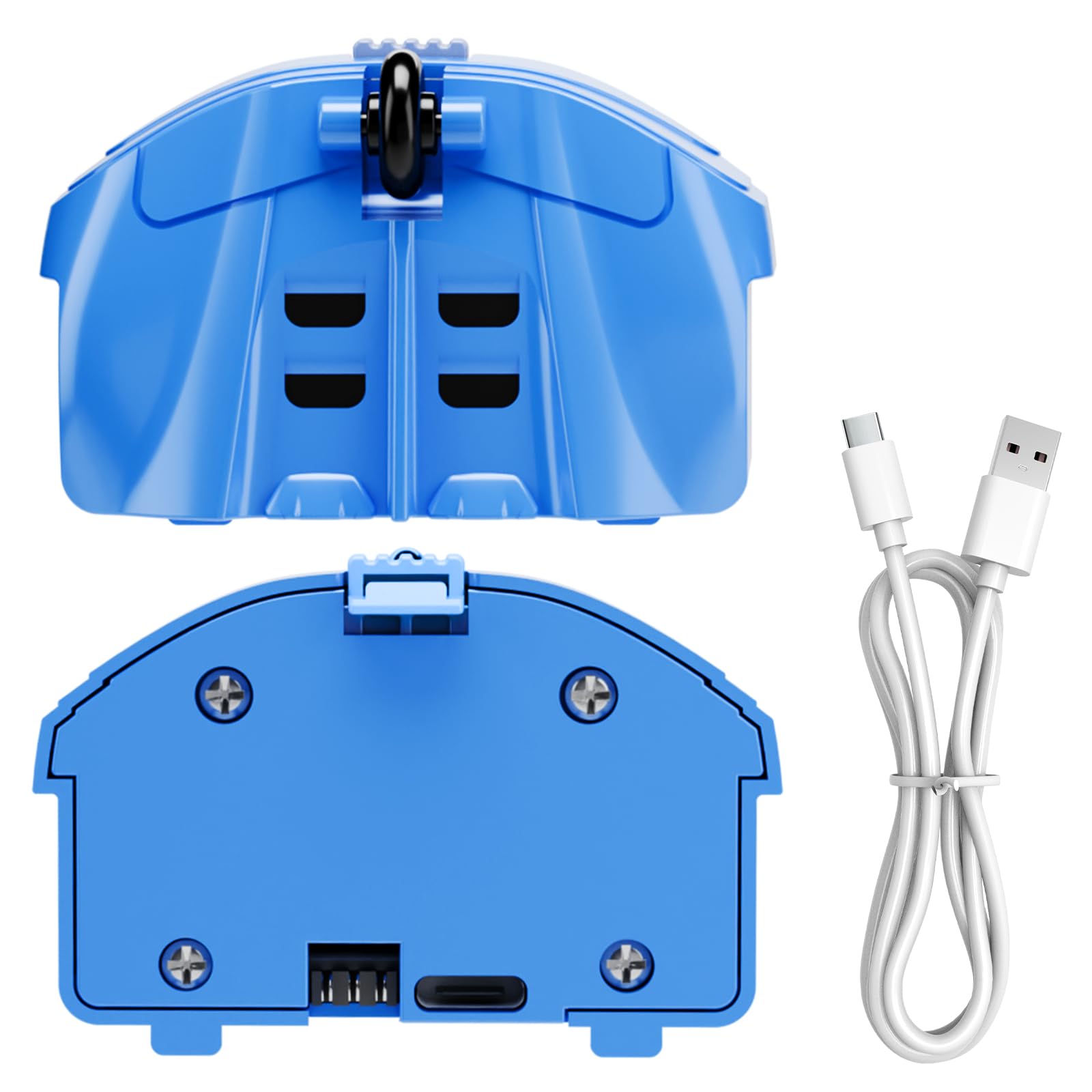 QUNREDA Modular Battery Built-in 3.7V 500mAh 14500 Rechargeable Li-Ion Battery with USB-C Charging Cable for RC Car Toys,2-Pack,Blue