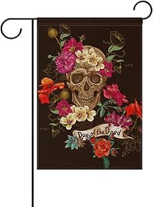 Raininc's Sugar Skull Flowers Day of The Dead Garden Flag 12 X 18 Large Inches, Double Sided Outdoor Yard Yall Garden Flag for Wedding Party House Home Decor