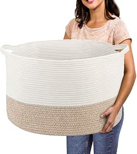 RUNKA Extra Large Storage Basket - 22x14 Inch Woven Cotton Basket With Handles | Laundry Toy Organizer - View #5