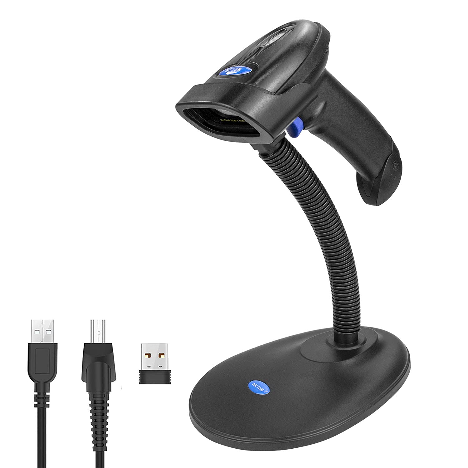 NETUM Bluetooth Barcode Scanner with handsfree stand, Wireless 1D USB Bar Code Reader for Inventory Work with Windows/Mac OS/Linux Computer, IOS, Android NT-1228BC-WS