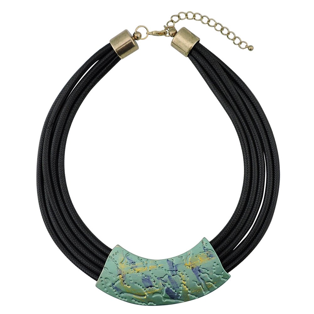Bocar Black Chunky Alloy Multi Layer Statement 18" Choker Collar Necklace (NK-10398-Nile Green) — image 1