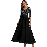 Ever-Pretty Women's Sequin Formal Evening Dress V-Neck Half Sleeves Floor Length A-Line Mother of The Bride Dresses 00756