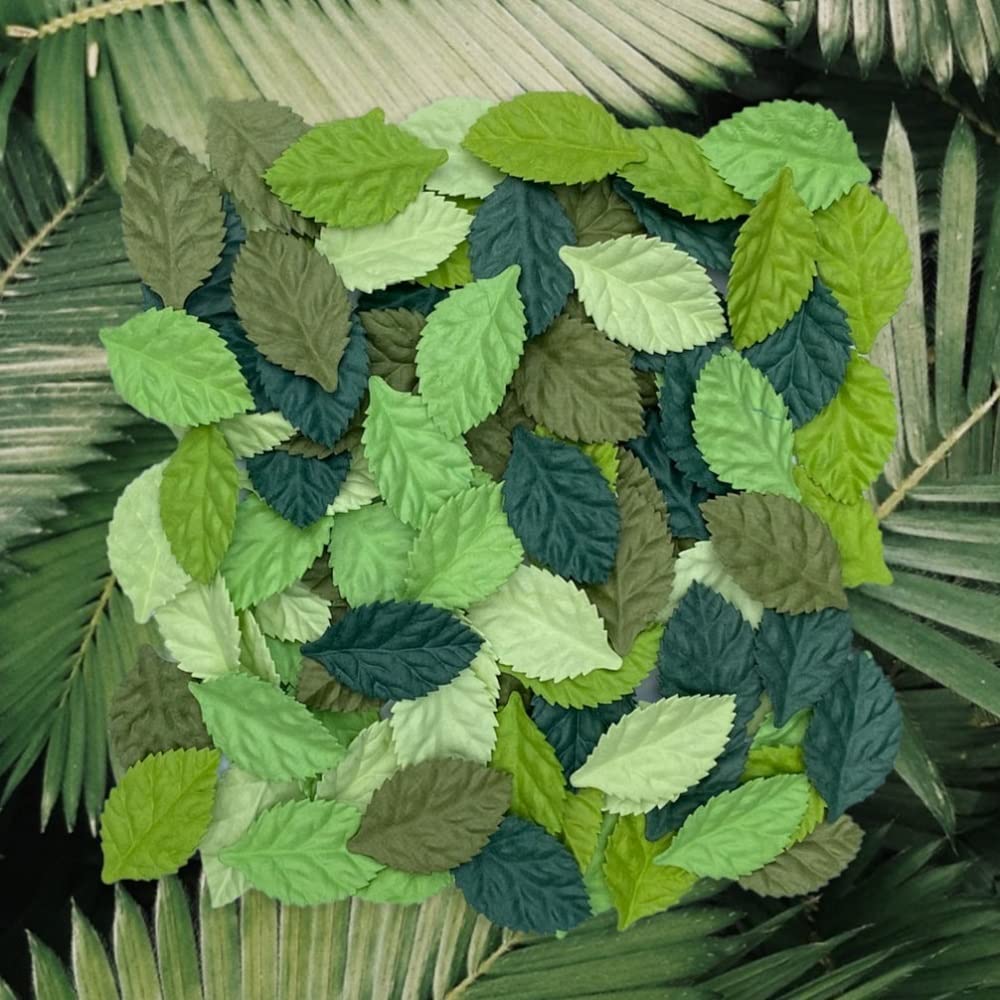 Artificial Leaves 100 pcs Mulberry Paper Roses Leaves 45x25mm DIY Craft Scrapbooking Wedding DIY Craft Supplies Card (Green Tone)