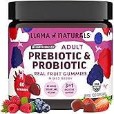 Llama Naturals Probiotics for Women and Men with Prebiotic Fiber, Vegan, Organic, Probiotic Gummies for Gut Health Support, Adults Real Fruit Gummy Vitamins, No Added Sugar Cane, Mixed Berry, 60 Ct