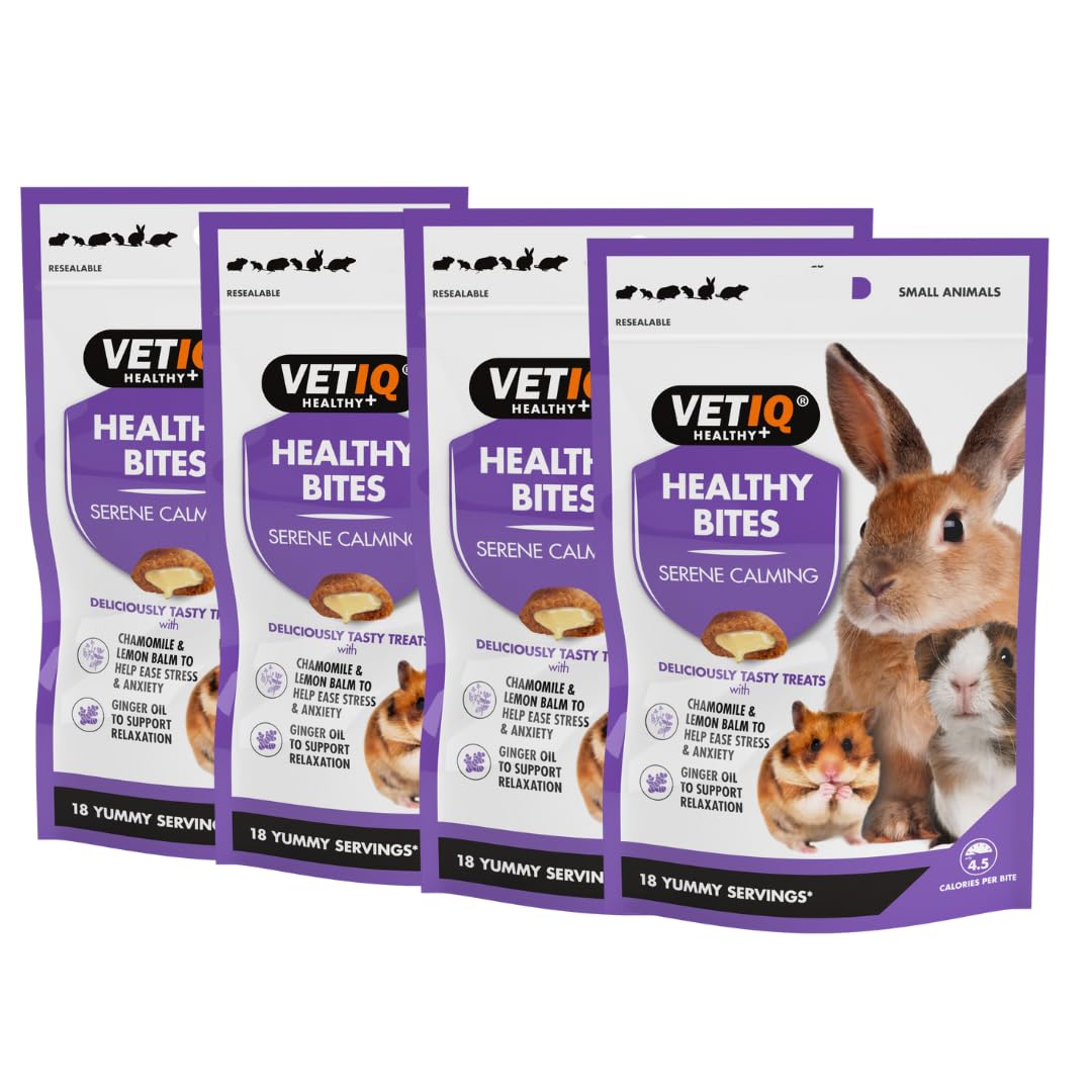 VETIQ Healthy Bites for Small Animals Calming Treats, Chamomile & Lemon Balm Calms Guinea Pig, Rabbit, or Hamster Anxiety, Guinea Pig Treats with Ginger Oil to Support Relaxation 4x30g