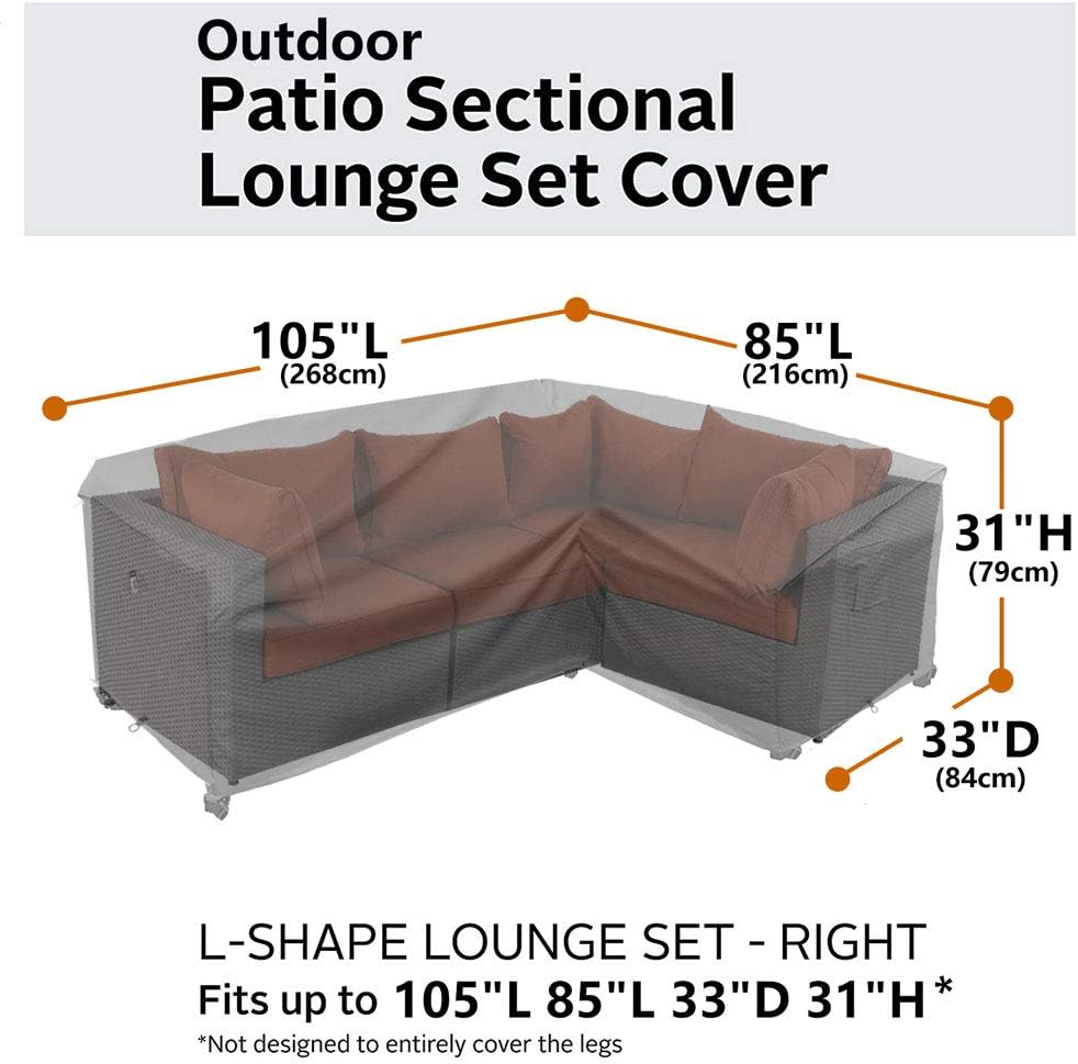 Heavy Duty Outdoor Sectional Sofa Cover, 2020 Upgrade 100% Waterproof 600D Patio Sectional Couch Cover, Lawn Patio Furniture Cover (V-Shaped Storm Gray): Kitchen & Dining