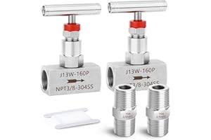TAISHER 2PCS 304 Stainless Steel High Pressure Straight Needle Valve 3/8" Female NPT For Flow Control Water Gas Oil With Nipple