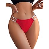 Lncozun Sexy Lace Shine Strap G-String Thongs for Women Cheeky Glitter Underwear Low Rise Panties T-back Lingerie Briefs