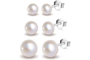 Absbolo 3 Pairs 925 Sterling Silver Pearl Earrings Studs Set Hypoallergenic Composite Button Pearl Stud Earrings Lightweight Earrings Studs for Women 8/10/12mm
