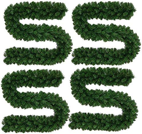 ZhongYe 4Packs 9ft Christmas Garlands Decoration Stairs Fireplaces Artificial Pine Luxury Green Wreath Indoor Outdoor Festive Xmas Decorated