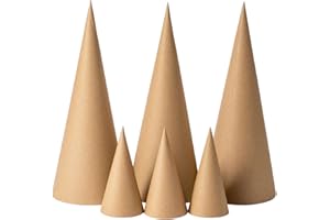 Ruisky 6PCS Paper Mache Cones(Two Sizes), Open Bottom Cardboard Craft Cones for DIY Art Projects,Halloween and Christmas Tree Decorations (Brown)