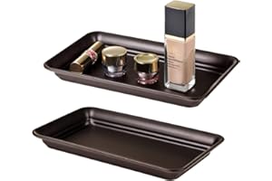 SHEECHUNG Vintage Farmhouse Decor Metal Vanity Tray(2 Pack),Countertop Guest Hand Towel Storage Organizer Tray Dispenser, Sturdy Holder for Perfume,Cosmetics, Jewelry, Makeup Bathroom Organizer (Bronze)