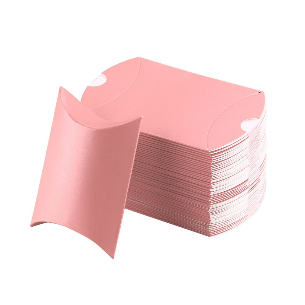 RONSHIN Throw Neck Pillows 100Pcs Pillow Shape Candy Box Sweet Wedding Party Birthday Favour Gift Candy Box Pink 9X7X2.5cm