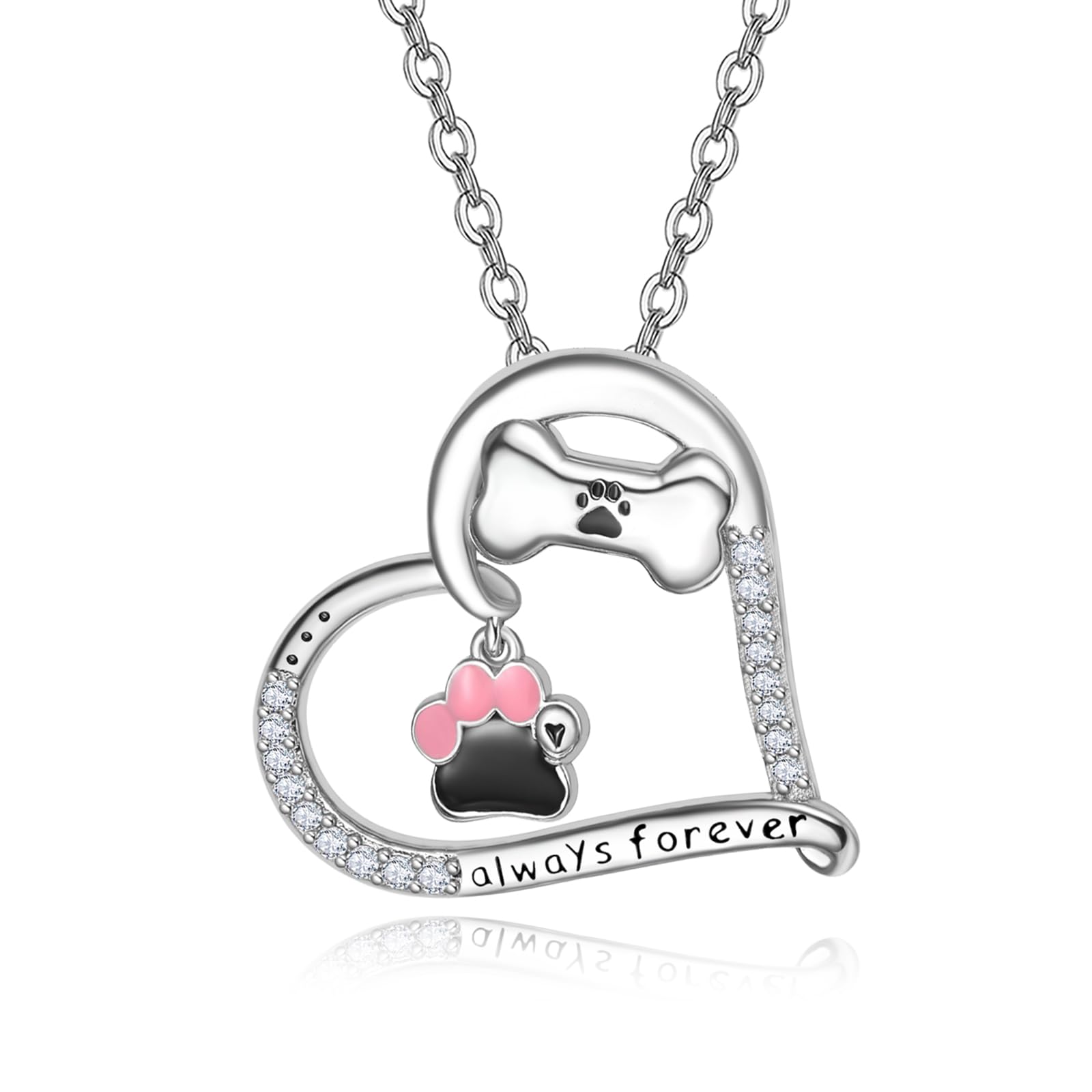 KINGWHYTE Dog Necklace 925 Sterling Silver Paw Print Necklace Heart Bone Necklaces Animal Jewellery for Women Pet Memorial Gifts for Dog Lovers Women