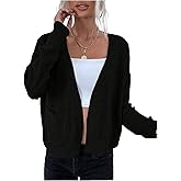 OYOANGLE Women's Knit Open Front Long Sleeve Cropped Cardigan Sweater Soft Knit Spring Fall Outerwear