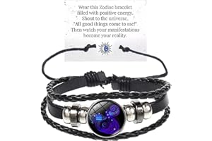 Atiptu Zodiac Signs Spirit Bracelet Multilayer Adjustable 12 Constellation Zodiac Leather Bracelets for Women Men Handmade Woven Glow in the Dark Zodiac Jewelry Gift for Constellation Lover