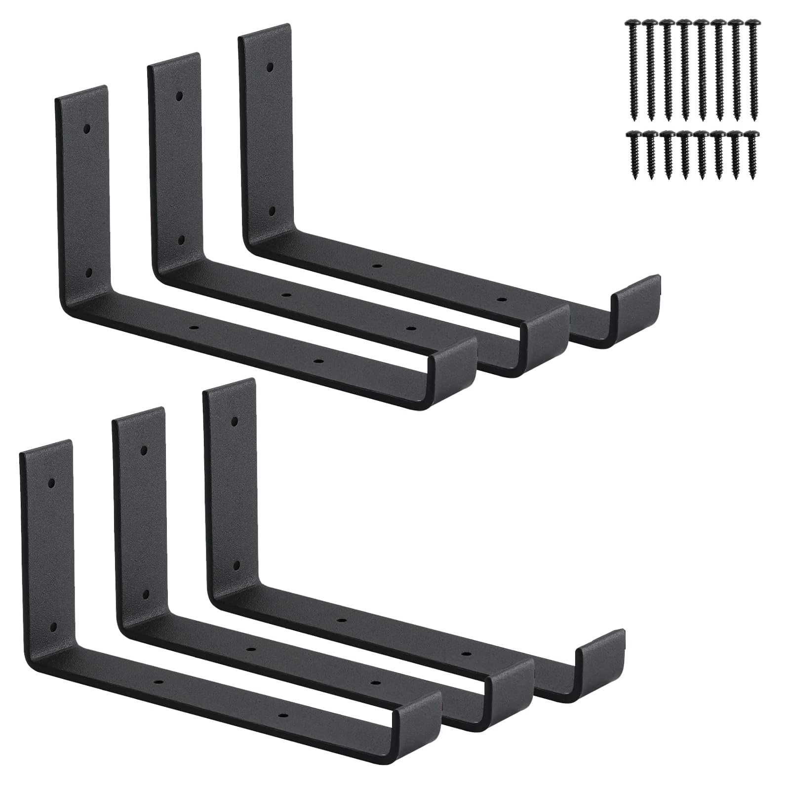 Photo 1 of 6-Pack Heavy Duty J-Shaped Shelf Brackets with Lip, 9 Inch Industrial Wall-Mounted Floating Support, Matte Black Finish, HOME MASTER HARDWARE