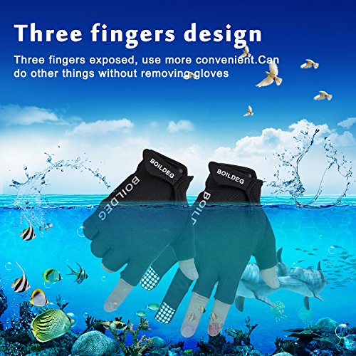 Elegant Choise Fishing Gloves, Boating Fish Gloves with 3 Fingerless Non-slip Breathable Sun Protection Gloves for Fishing,Hiking,Riding,Traveling (Black, L)